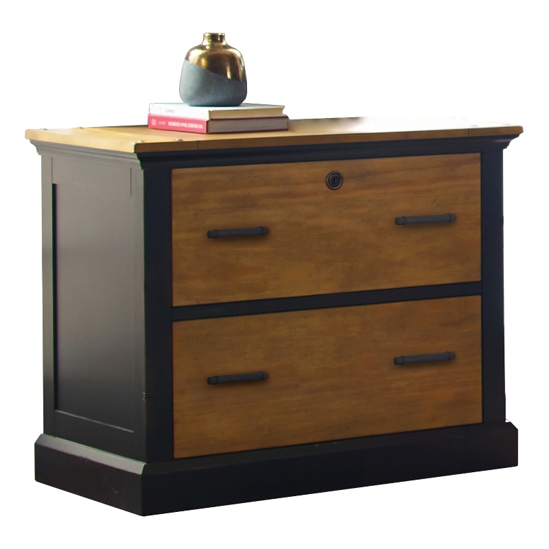 Pemberly Row Wood Lateral File With Legal/Letter File Drawer Storage in Black
