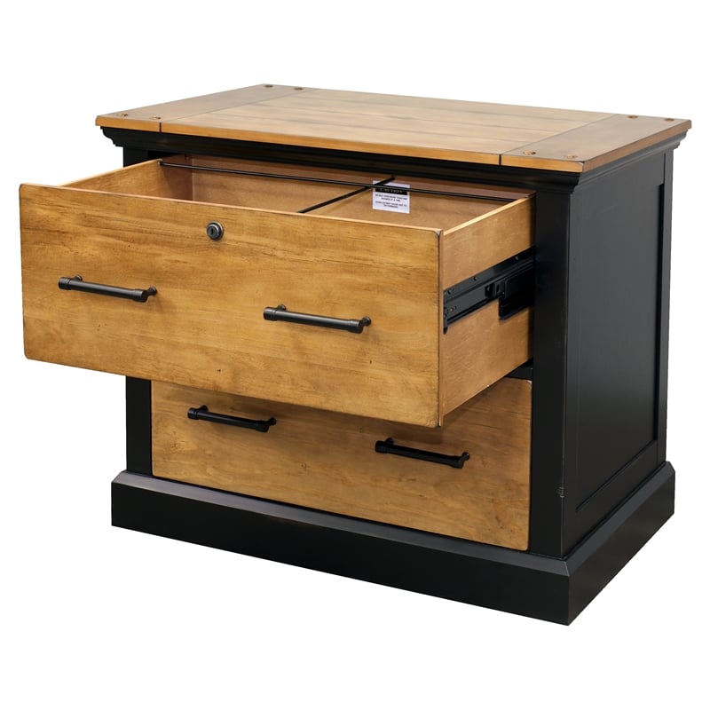 Pemberly Row Wood Lateral File With Legal/Letter File Drawer Storage in Black