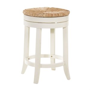Pemberly Row 24&quot Swivel Rush Seat Counter Stool in Antique White
