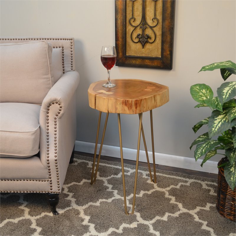 Pemberly Row Contemporary Live Edge Accent Table Top in Gold