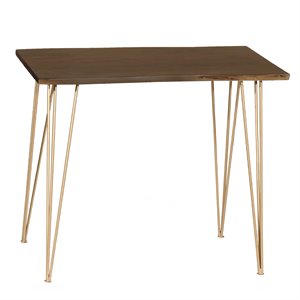 Pemberly Row Contemporary Live Edge Bar Table in Elm and Gold