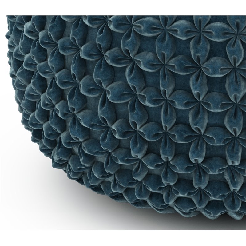 Pemberly Row Contemporary Boho Round Pouf in Teal Velvet Fabric