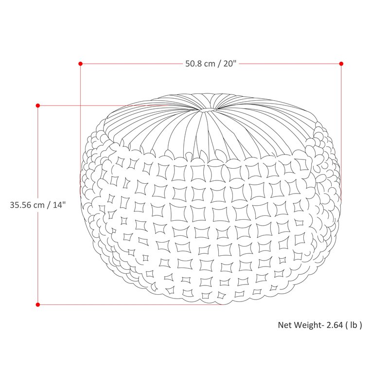 Pemberly Row Contemporary Boho Round Pouf in Teal Velvet Fabric