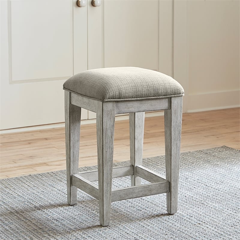 Pemberly Row Modern Off White Wood Upholstered Console Stool