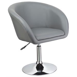 Pemberly Row Faux Leather Adjustable Swivel Coffee Chair in Gray