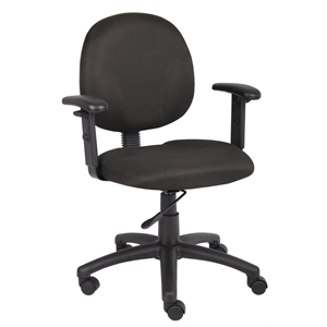 Pemberly Row Fabric Upholstered Wide Seat Office Swivel Chair with Arms in Black