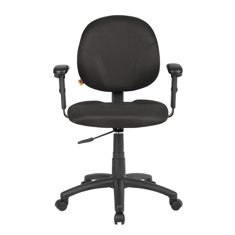 Pemberly Row Fabric Upholstered Wide Seat Office Swivel Chair with Arms in Black