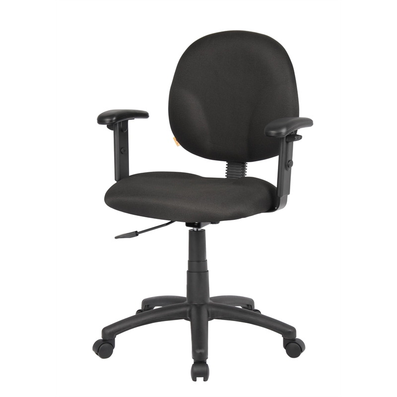 Pemberly Row Fabric Upholstered Wide Seat Office Swivel Chair with Arms in Black
