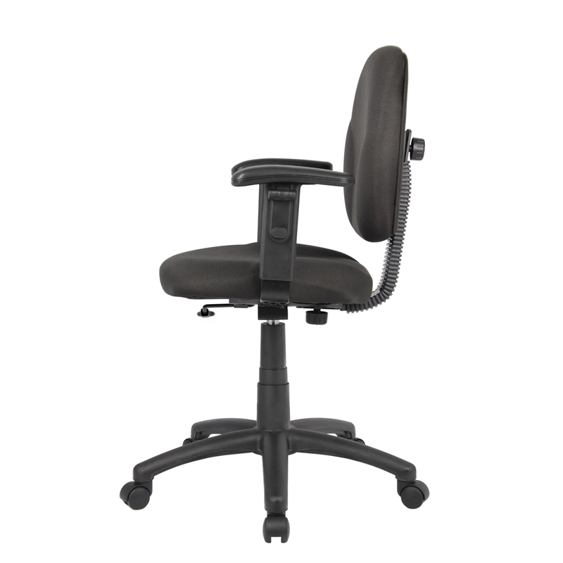 Pemberly Row Fabric Upholstered Wide Seat Office Swivel Chair with Arms in Black