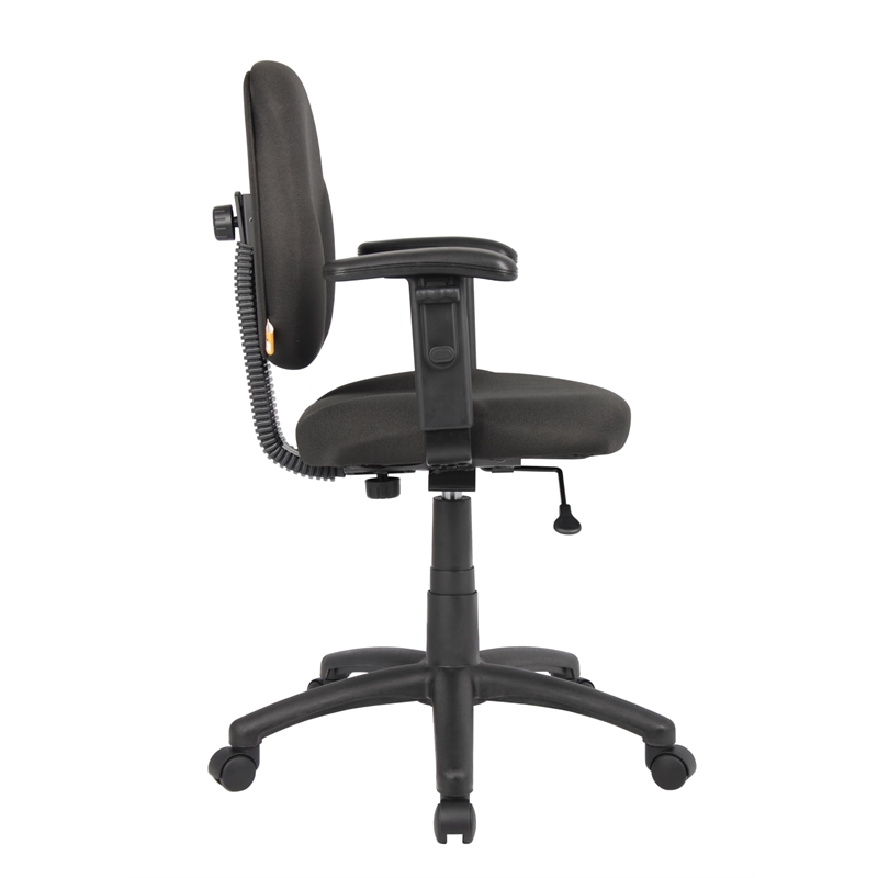 Pemberly Row Fabric Upholstered Wide Seat Office Swivel Chair with Arms in Black