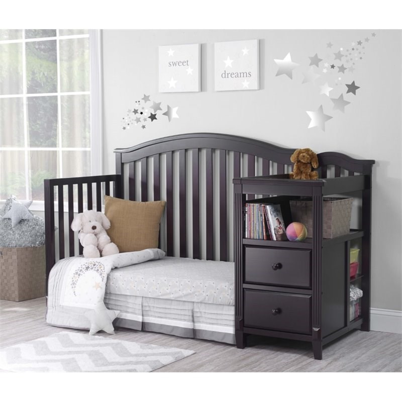 Pemberly Row Modern / Contemporary Crib and Changer in Espresso