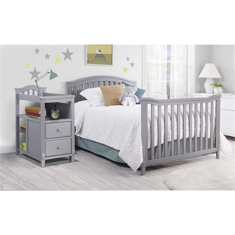 Pemberly Row Modern / Contemporary Wood 4-in-1 Crib in Gray Finish