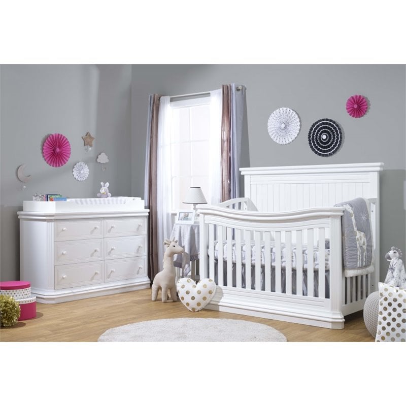 Pemberly Row Modern / Contemporary Wood 4-in-1 Crib in White
