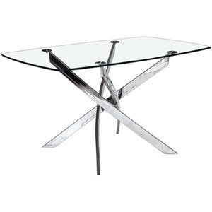 Pemberly Row 51.2&quot Contemporary Glass Top Dining Table in Silver