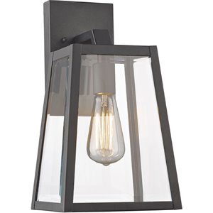 Pemberly Row Transitional 1 Light Black Outdoor Wall Sconce 14&quot Height