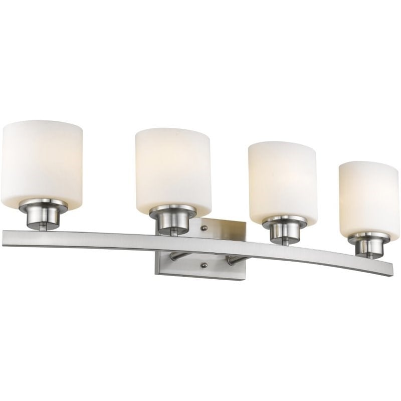 Pemberly Row 4 Light Brushed Nickel Bath Vanity Light Opal White Glass 32