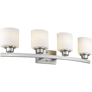 Pemberly Row 4 Light Brushed Nickel Bath Vanity Light Opal White Glass 32&quot Wide