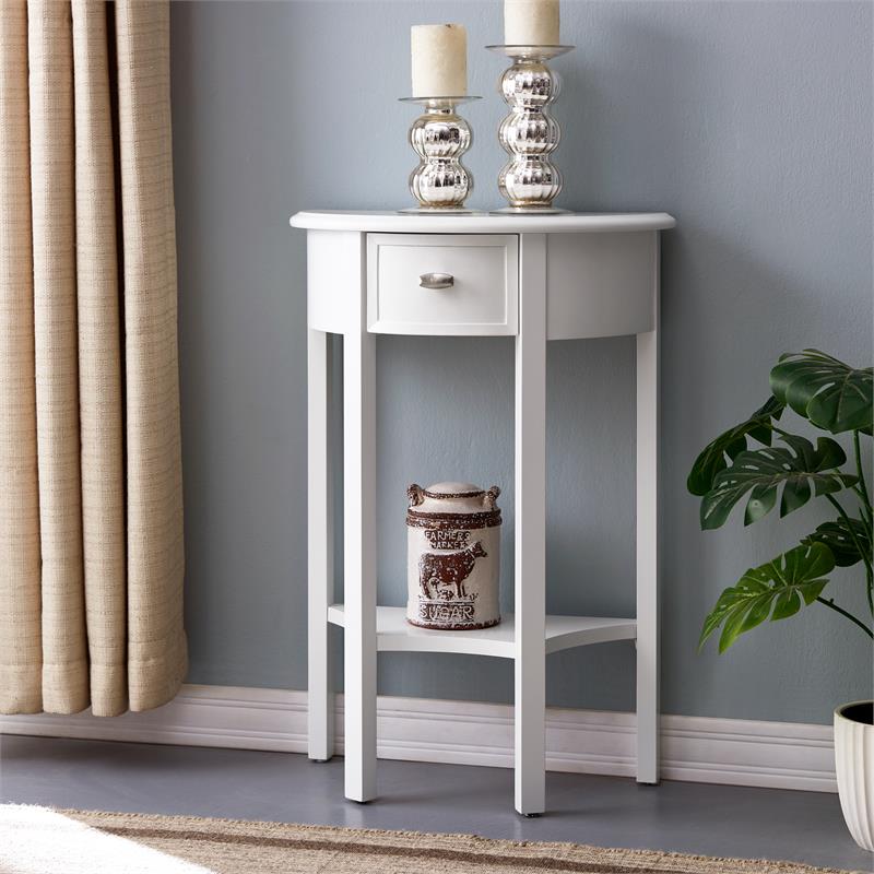 Pemberly Row Modern Solid Wood Demilune Hall Stand in Crisp White
