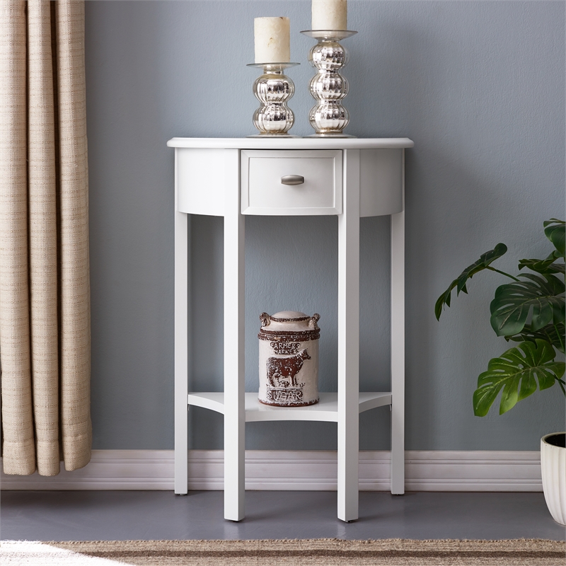 Pemberly Row Modern Solid Wood Demilune Hall Stand in Crisp White