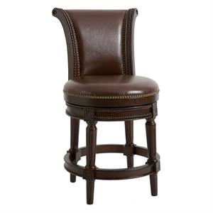 Pemberly Row Modern 31&quot Wood Bar Height Swivel Barstool in Walnut