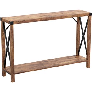 Pemberly Row 46&quotL 1-Shelf Metal Sides Console Table in Brown Reclaimed Wood
