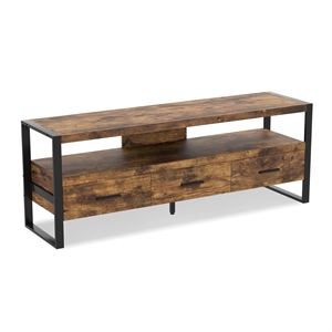 Pemberly Row 59&quotL 3-Drawers 1-Shelf TV Stand in Brown Reclaimed Wood