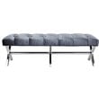 Pemberly Row Tufted Upholstered Bench with Steel X Base in Dark Gray Velvet