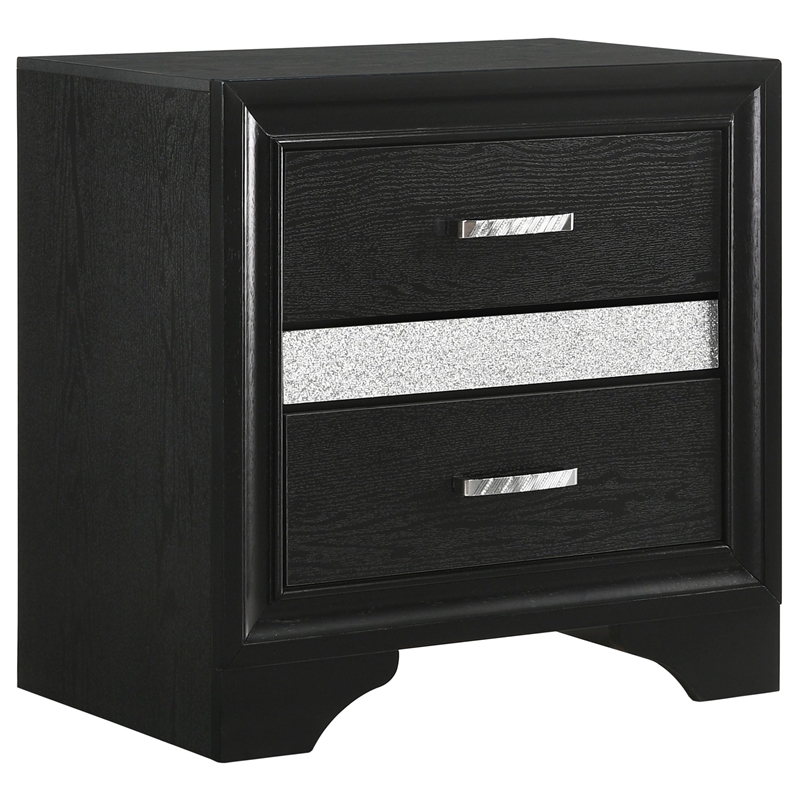 Pemberly Row 2-Drawer Wood Nightstand with Hidden Jewelry Tray in Black
