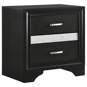 Pemberly Row 2-Drawer Wood Nightstand with Hidden Jewelry Tray in Black