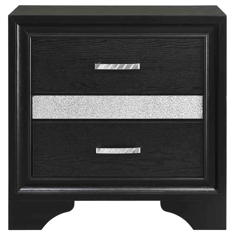 Pemberly Row 2-Drawer Wood Nightstand with Hidden Jewelry Tray in Black