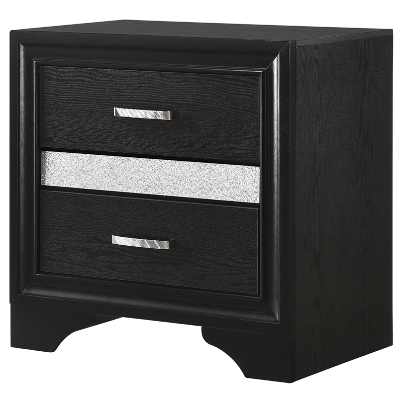 Pemberly Row 2-Drawer Wood Nightstand with Hidden Jewelry Tray in Black