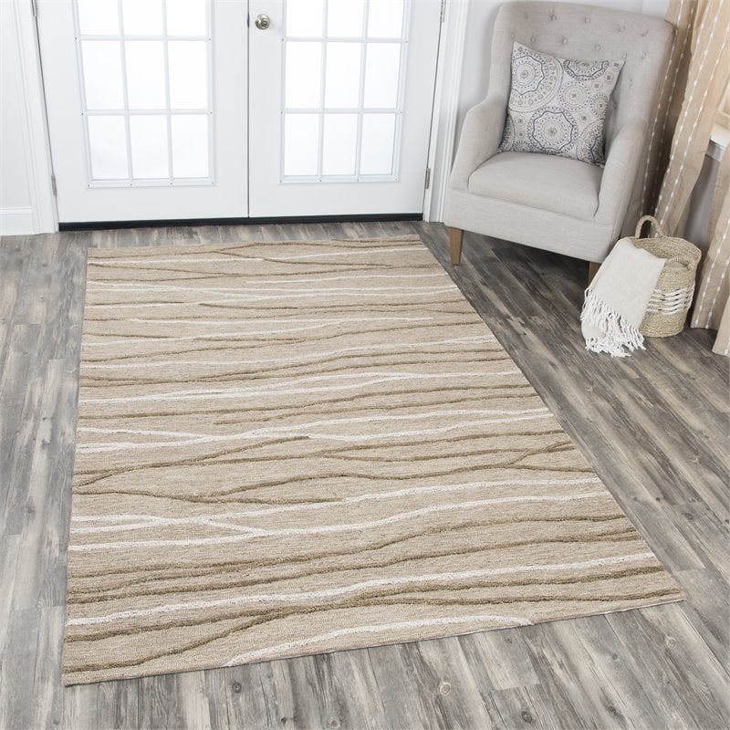 Pemberly Row 8' x 10' Lines Natural/Ivory Hand-Tufted Area Rug