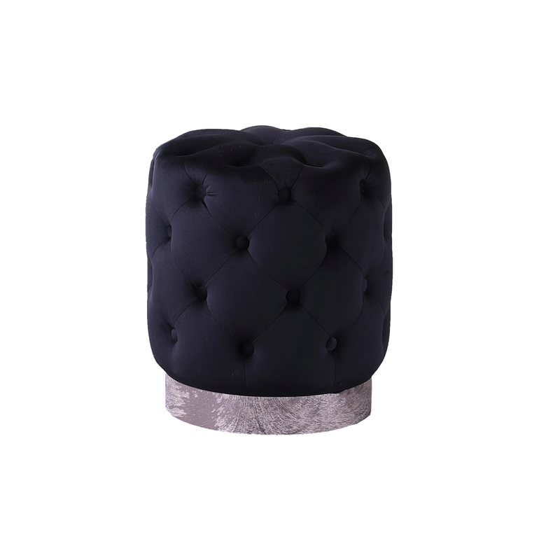 Pemberly Row Contemporary Tufted Velvet Black Accent Ottoman