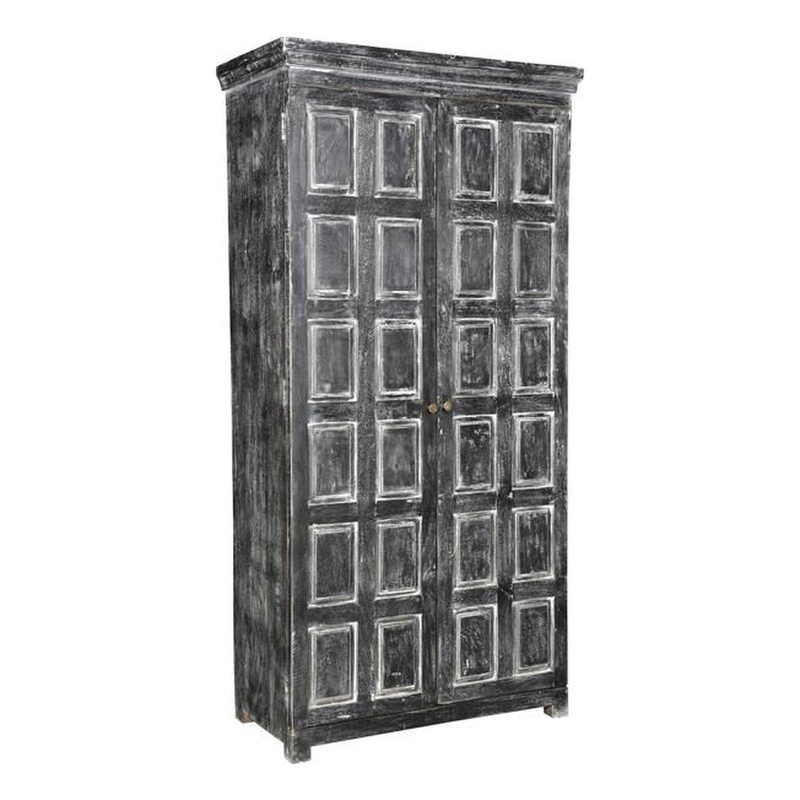 Pemberly Row Solid Wood 2 Door Cabinet in Distressed Gray Finish