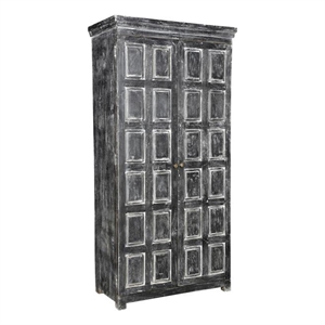 Pemberly Row Solid Wood 2 Door Cabinet in Distressed Gray Finish