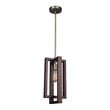 Pemberly Row Modern Double Rectangular Wood Mid Pendant in Brass