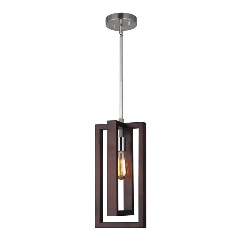 Pemberly Row Modern Double Rectangular Wood Mid Pendant in Nickel