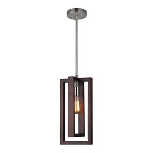 Pemberly Row Modern Double Rectangular Wood Mid Pendant in Nickel