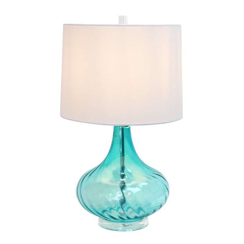 Pemberly Row Modern Glass Table Lamp in White with Blue Shade