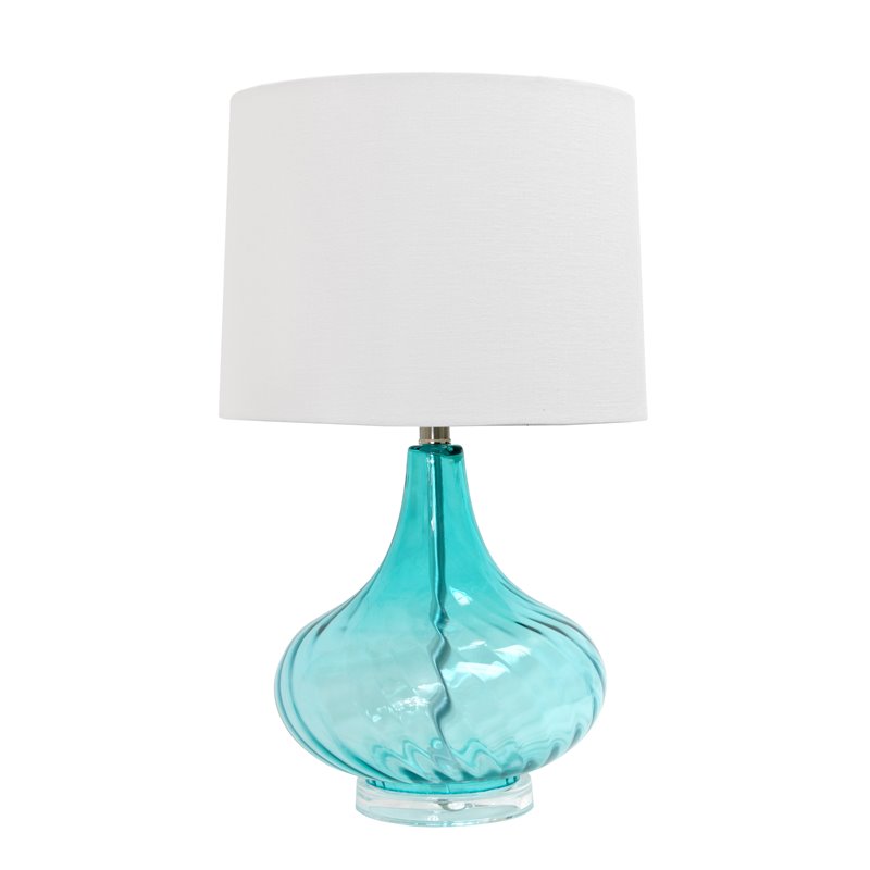 Pemberly Row Modern Glass Table Lamp in White with Blue Shade