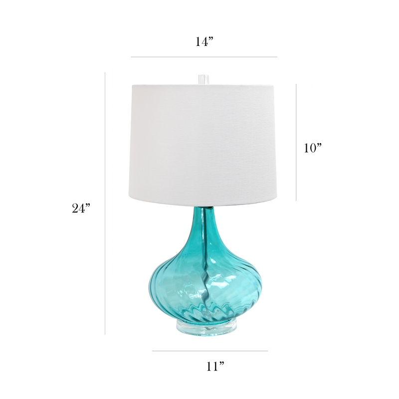 Pemberly Row Modern Glass Table Lamp in White with Blue Shade