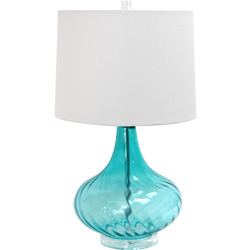 Pemberly Row Modern Glass Table Lamp in White with Blue Shade