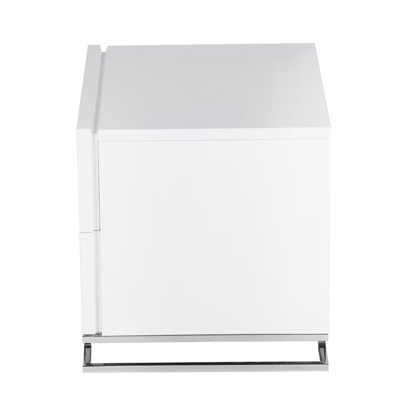 Pemberly Row Gloss Lacquer & Polished Steel Metal Night Stand in White