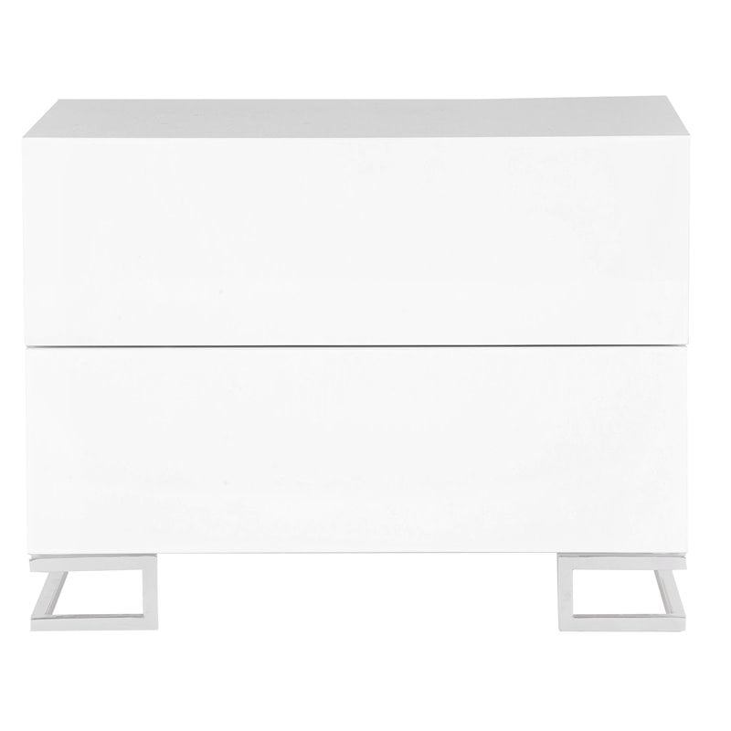 Pemberly Row Gloss Lacquer & Polished Steel Metal Night Stand in White