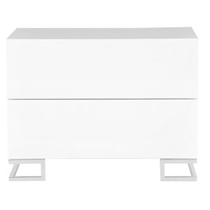 Pemberly Row Gloss Lacquer & Polished Steel Metal Night Stand in White