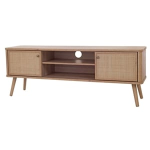 Pemberly Row Contemporary 59.5&quot Rattan TV Stand in Natural Oak
