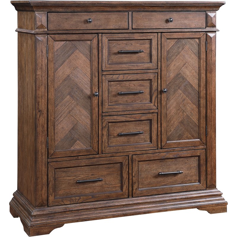 Pemberly Row Solid Wood 6-Drawer Door Chest in Brushed Walnut