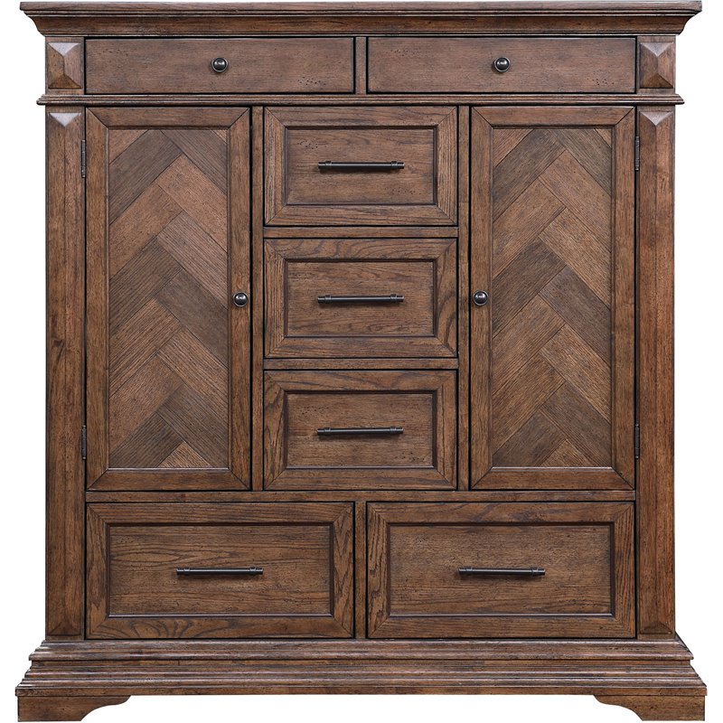 Pemberly Row Solid Wood 6-Drawer Door Chest in Brushed Walnut