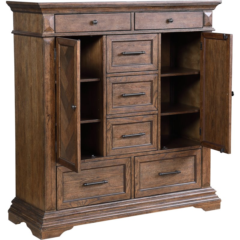 Pemberly Row Solid Wood 6-Drawer Door Chest in Brushed Walnut