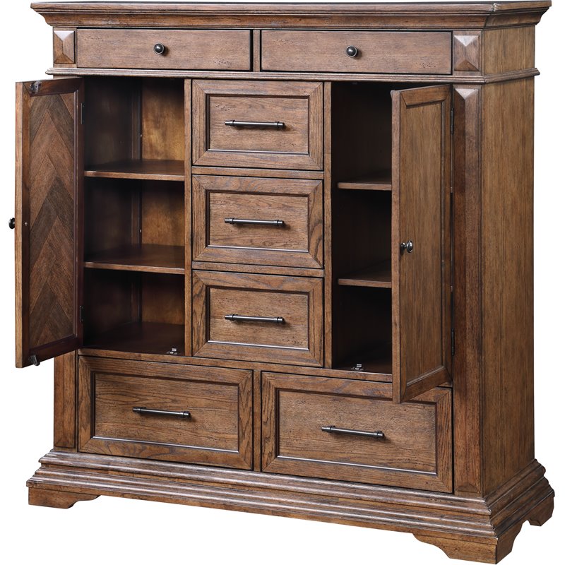 Pemberly Row Solid Wood 6-Drawer Door Chest in Brushed Walnut